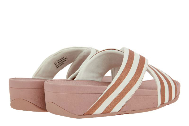 Fitflop Pantolette LULU METALLIC STRIPE SLIDES WHITE/ROSE GOLD (39)