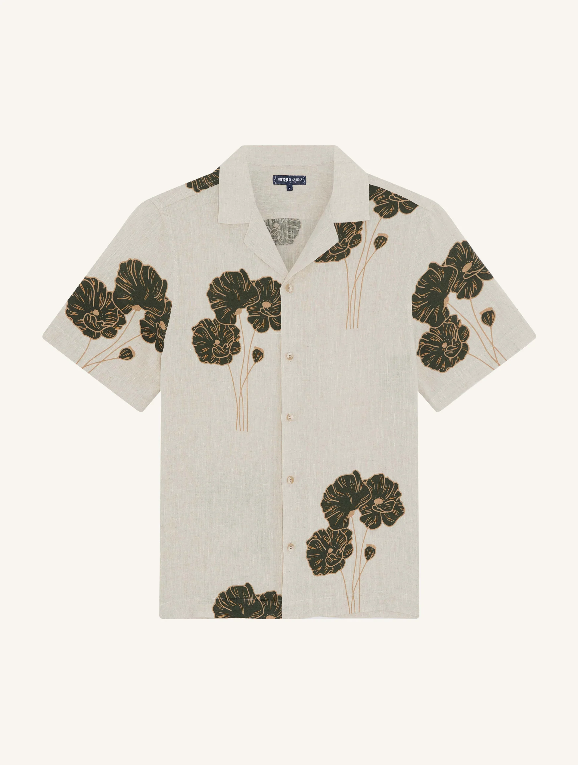 Frescobol Carioca Herren- Hemd ROBERTO FLORAL PRINT- ecru/evergreen