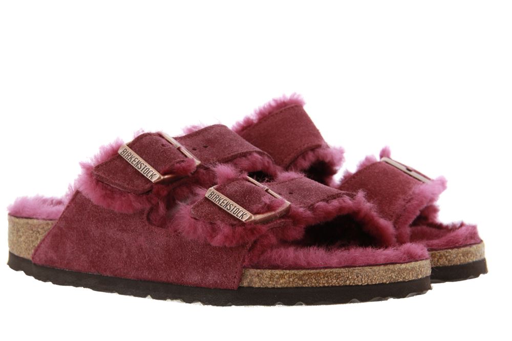 Birkenstock Pantolette gefüttert ARIZONA FUR SCHMAL VELOURSLEDER BURGUNDY (42)