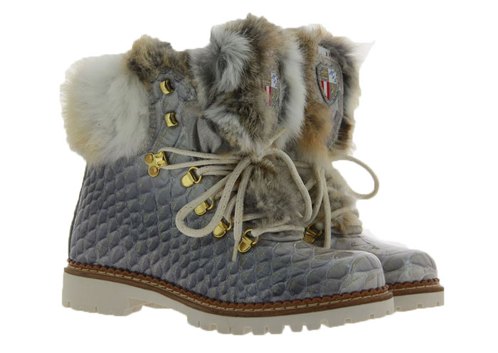 New Italia Shoes Stiefelette KANNINCHENFELL GRAU GLITTER (37 )