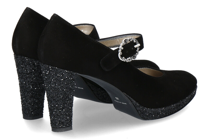 dirndl + bua Spangenpumps ZIEGENVELOUR GLITTER SCHWARZ (39½) dirndl + bua Spangenpumps ZIEGENVELOUR GLITTER SCHWARZ (39½)