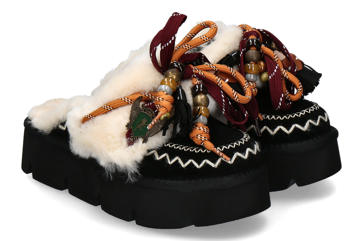 Nan-Ku Couture Pantolette gefüttert GFH22 VELOURS- schwarz/ black