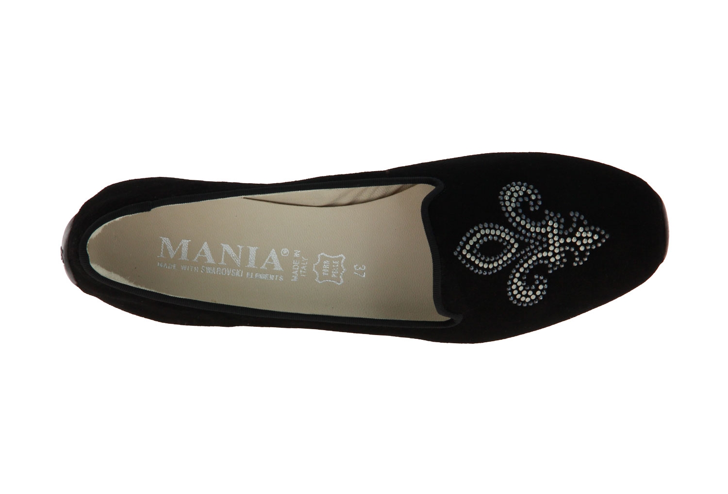 Mania Ballerina im Pantoffelschnitt CAMOSCIO NERO SWAROVSKI (37 )