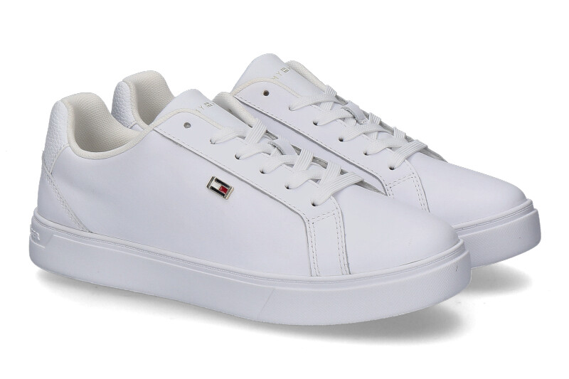 Tommy hilfiger flag detail leather sneaker in white discount