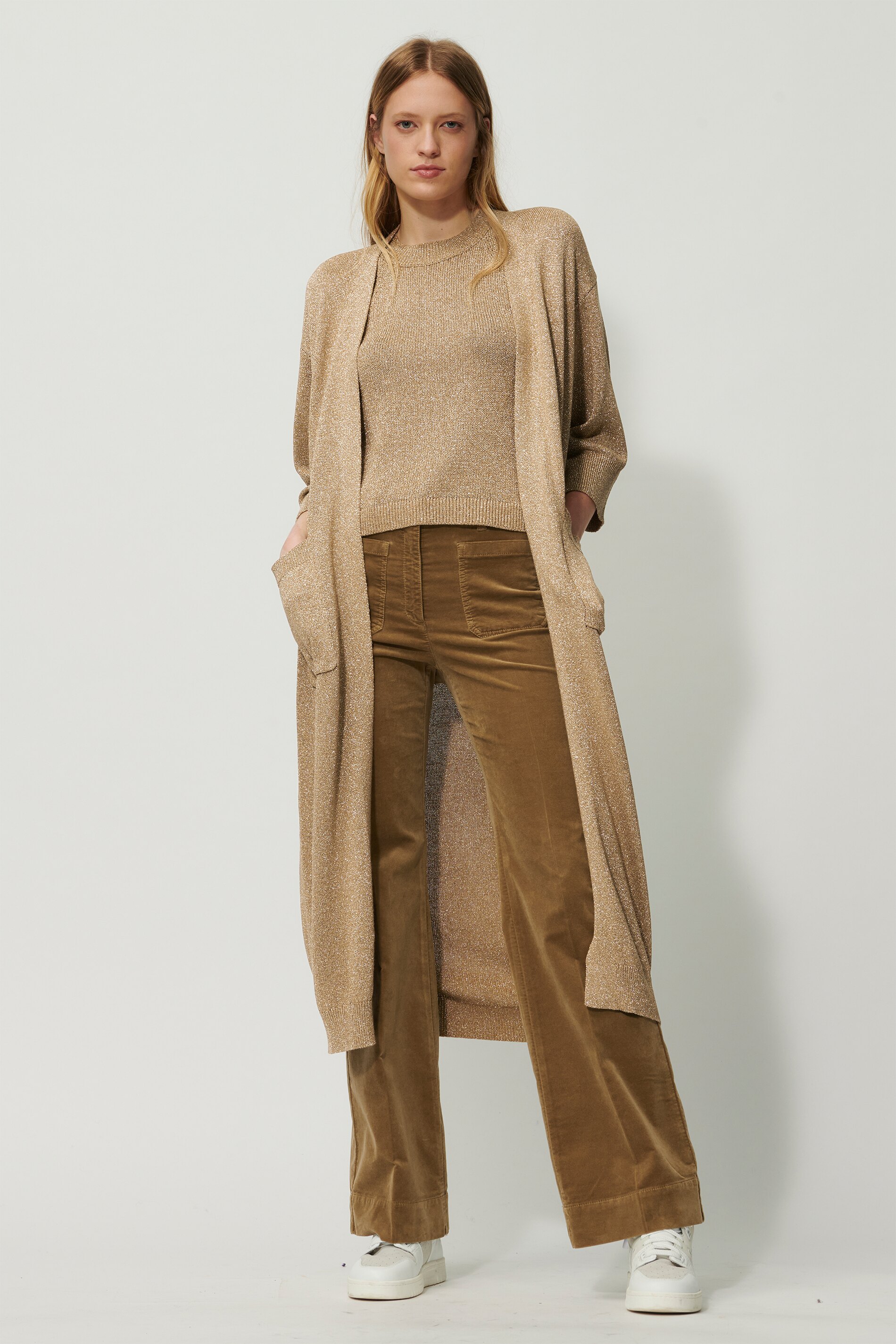 Luisa Cerano Long Cardigan - miso/gold