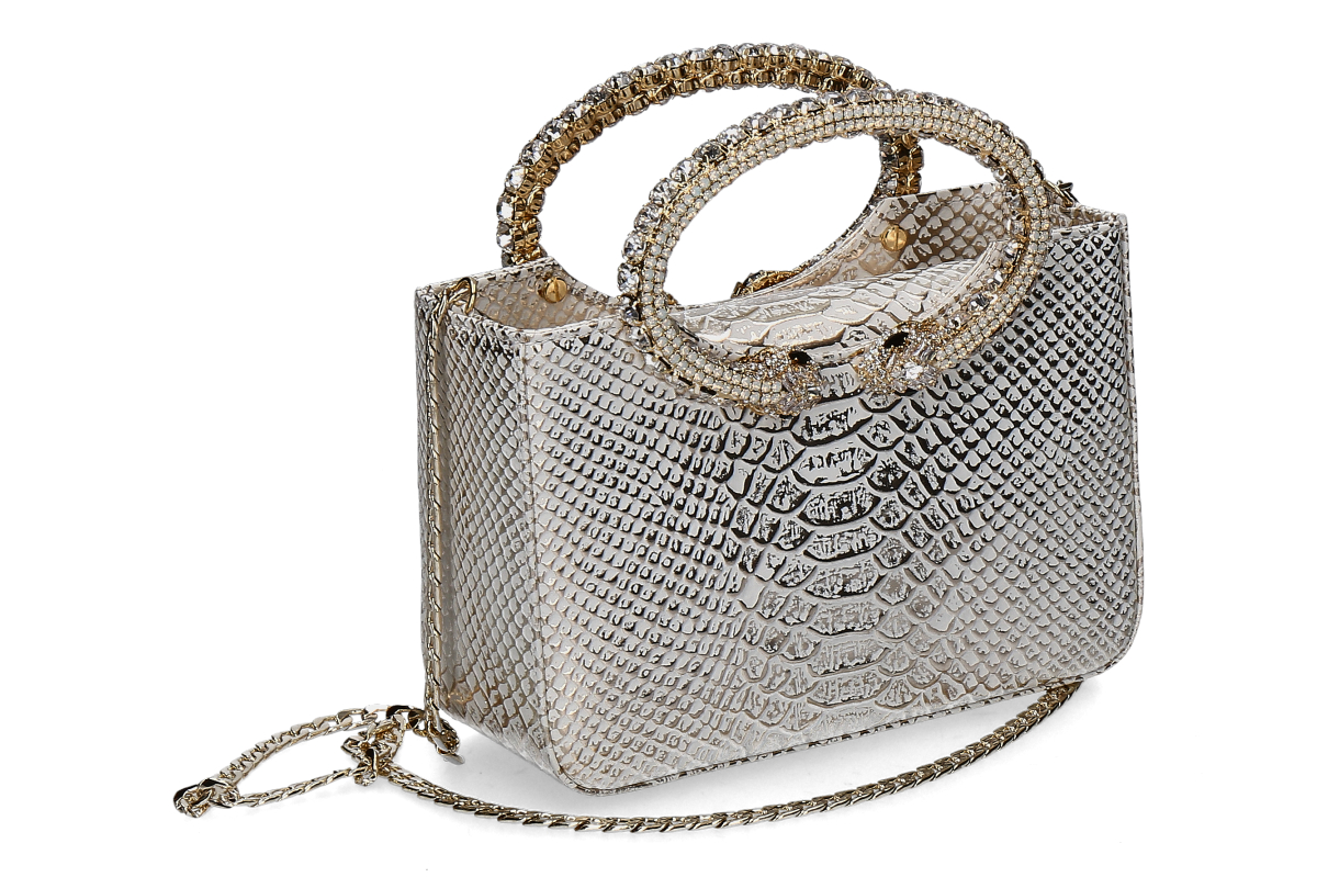 Paola Fiorenza Handtasche SNAKE CRISTALLI- gold/ weiß