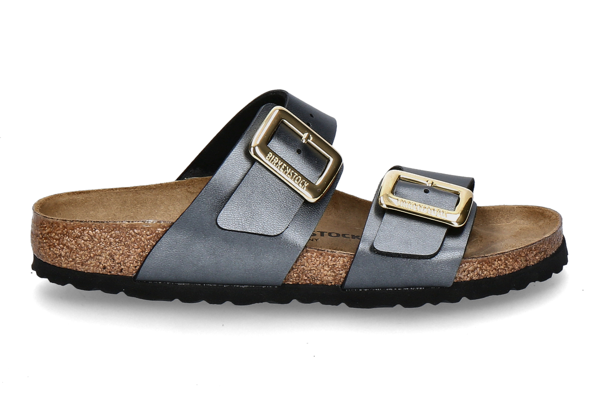 Birkenstock Pantolette SYDNEY SCHMAL CUSHION BUCKLE- metallic black/ blau