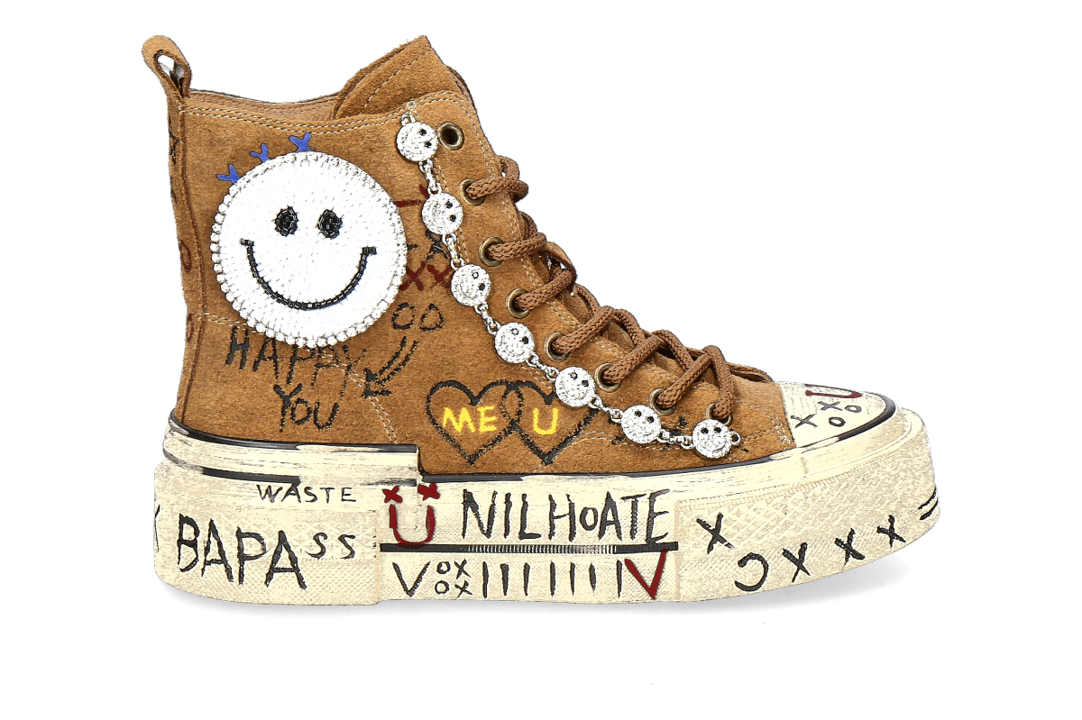 Nan-Ku Couture High Top Sneaker  VELOUR- camel/braun