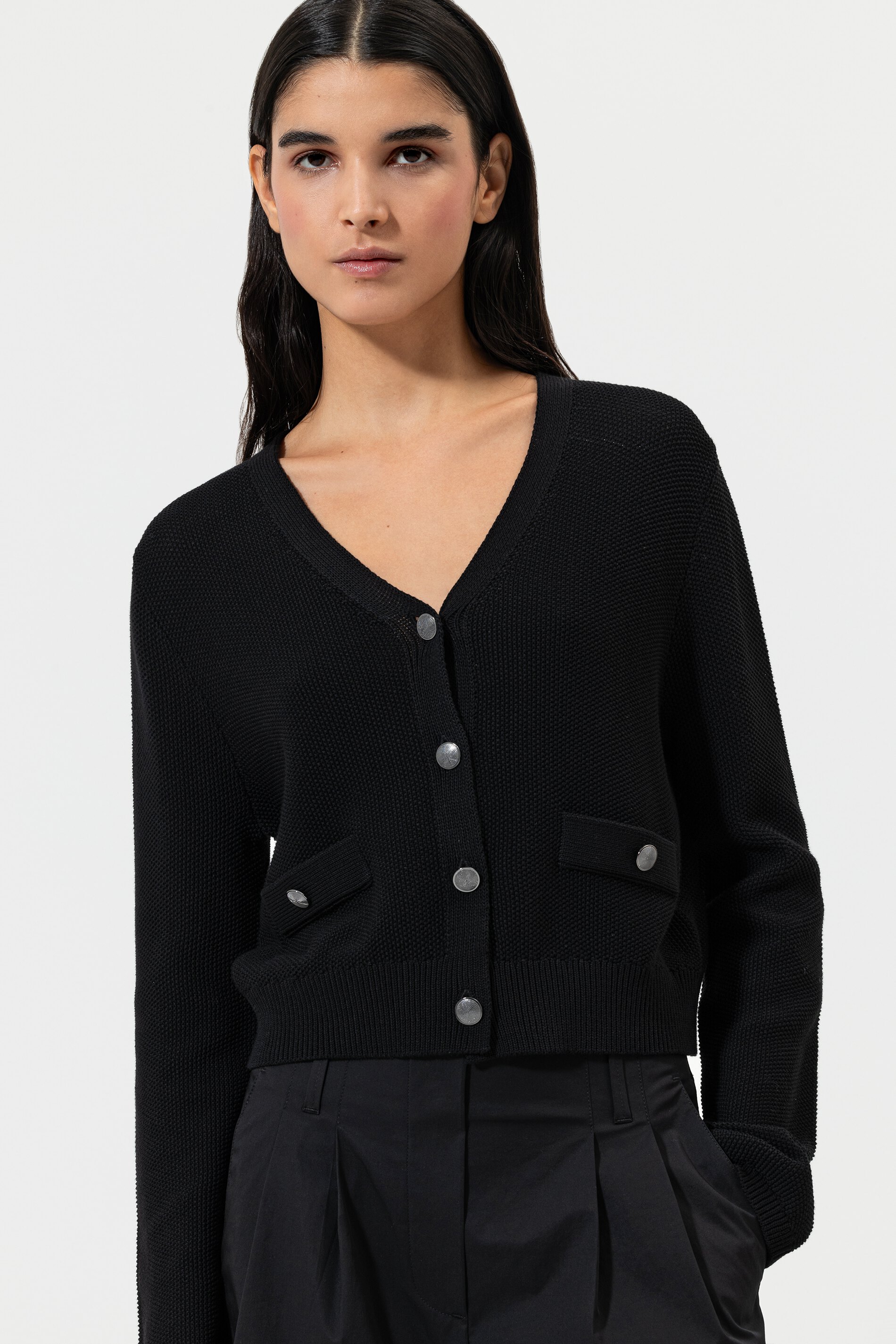 Luisa Cerano Strickjacke TWEED OPTIK - deep black/schwarz