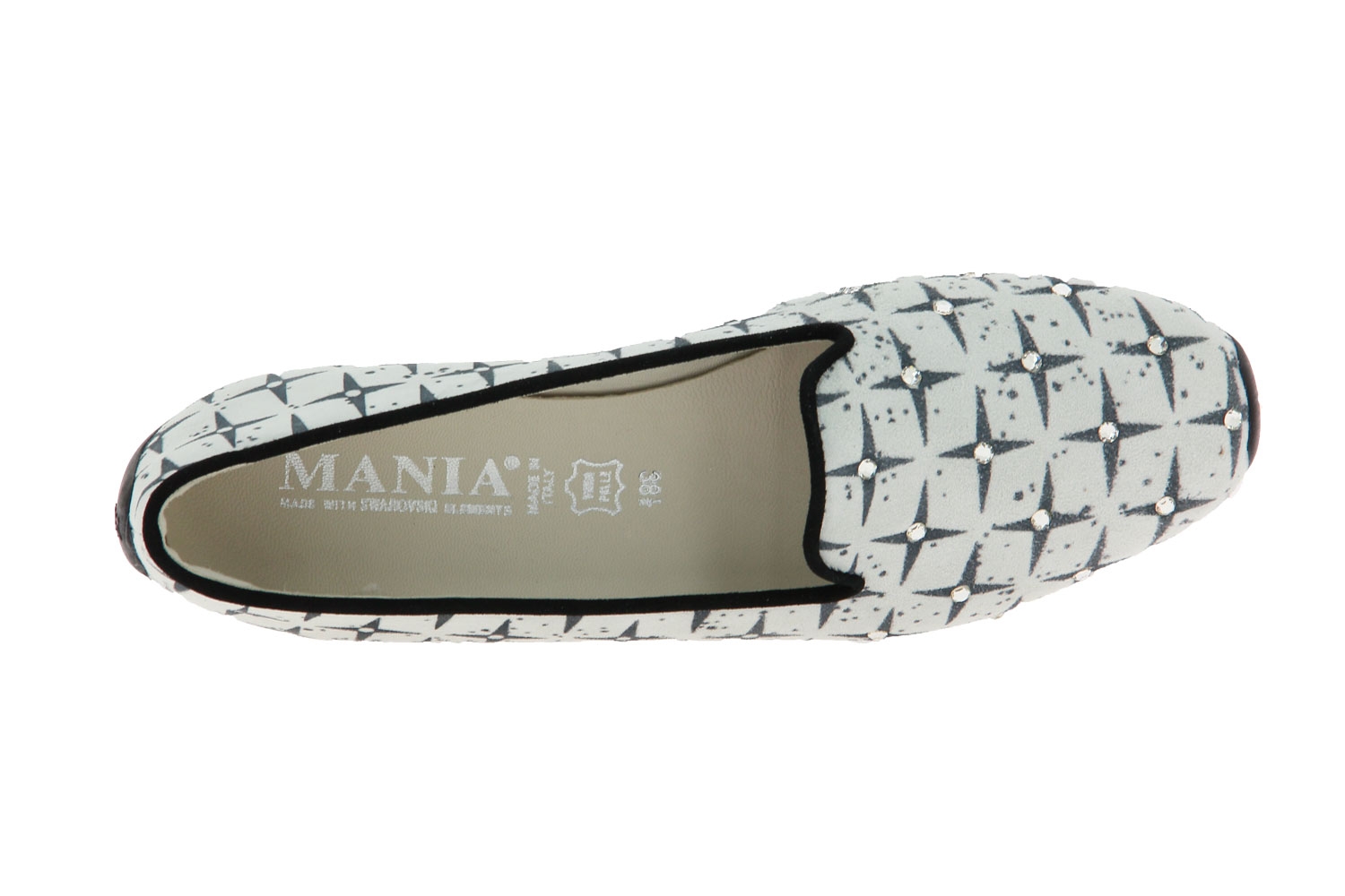Mania Slipper CAMOSCIO BIANCO NERO SWAROVSKI  (39)