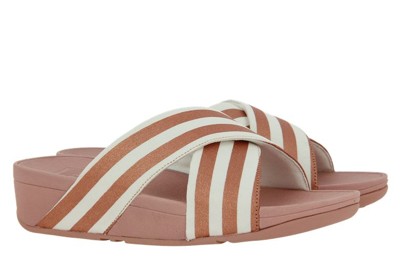 Fitflop Pantolette LULU METALLIC STRIPE SLIDES WHITE/ROSE GOLD (39)