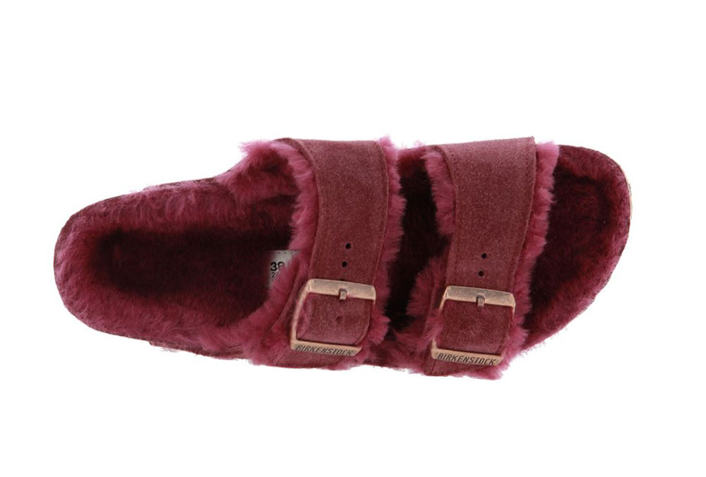 Birkenstock Pantolette gefüttert ARIZONA FUR SCHMAL VELOURSLEDER BURGUNDY (36)