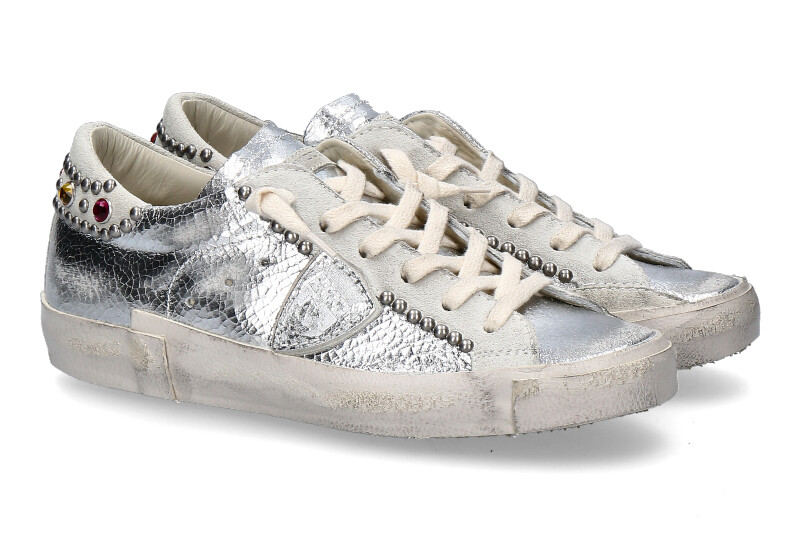 Philippe Model Sneaker LOW WOMAN GOUJONS METAL ARGENT