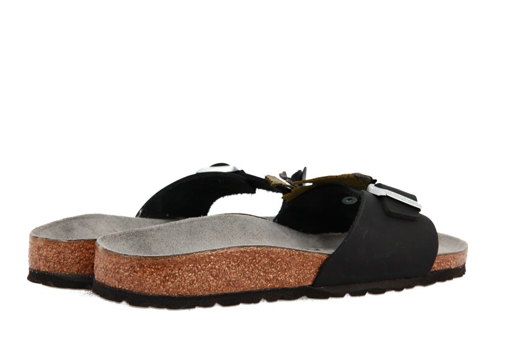 Birkenstock Pantolette MADRID FLOWER SCHMAL NUBUKLEDER BLACK (42)