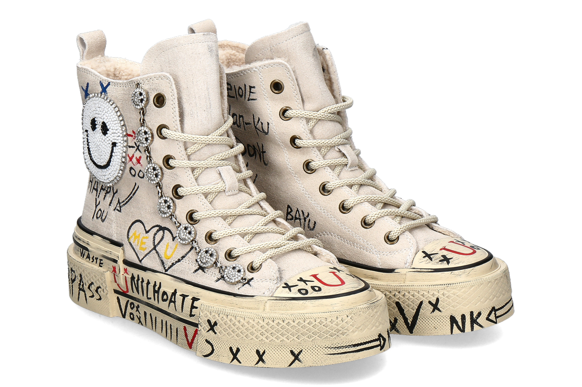 Nan-Ku Couture High Top Sneaker gefüttert SKATER SMILEY - beige  Nan-Ku Couture High Top Sneaker gefüttert SKATER SMILEY - beige