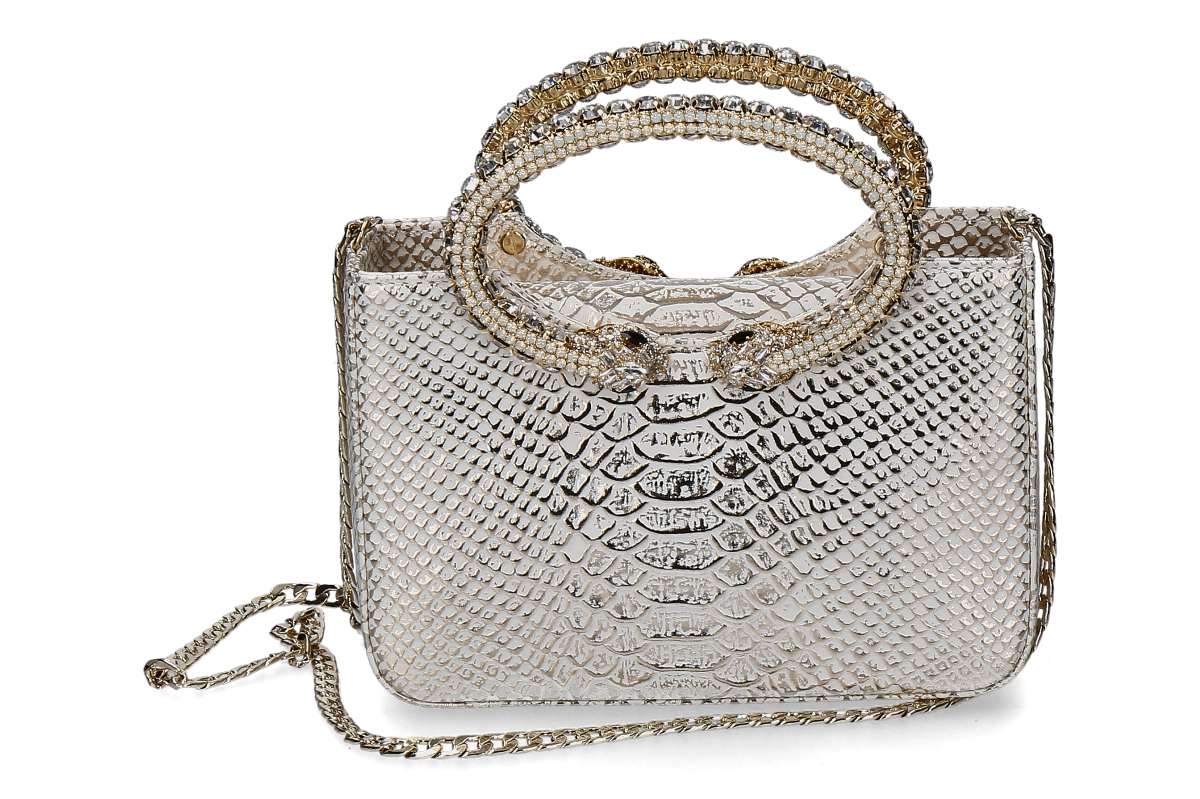 Paola Fiorenza Handtasche SNAKE CRISTALLI- gold/ weiß