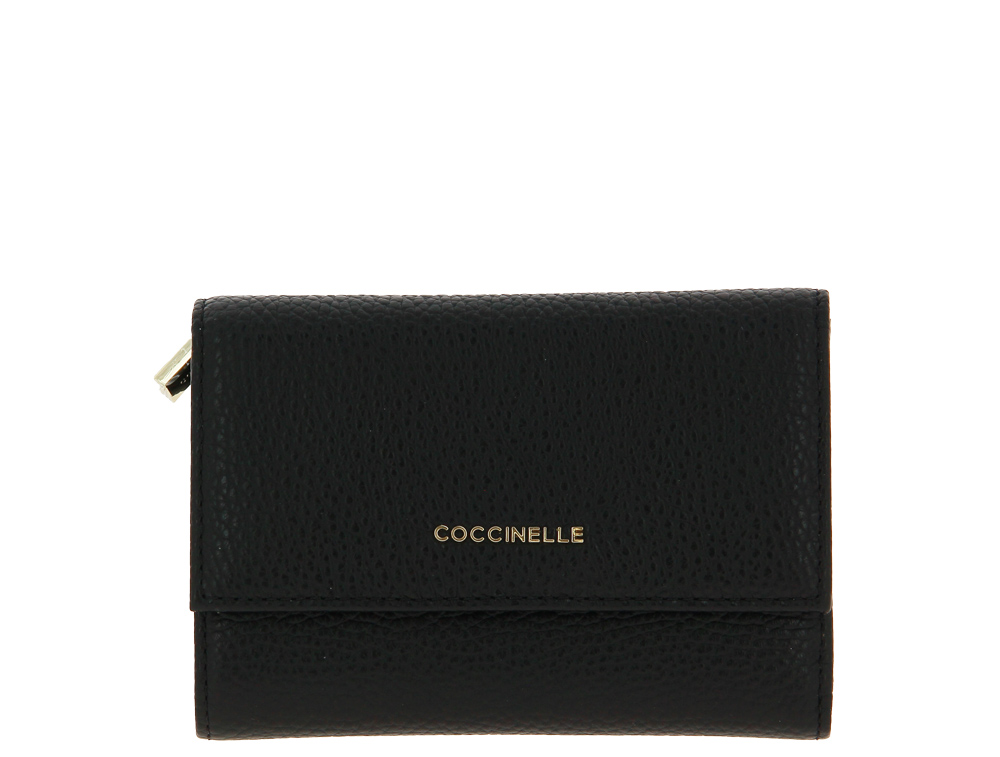 Coccinelle Portemonnaie GRAIN LEATHER METALLIC SOFT NOIR Coccinelle Portemonnaie GRAIN LEATHER METALLIC SOFT NOIR