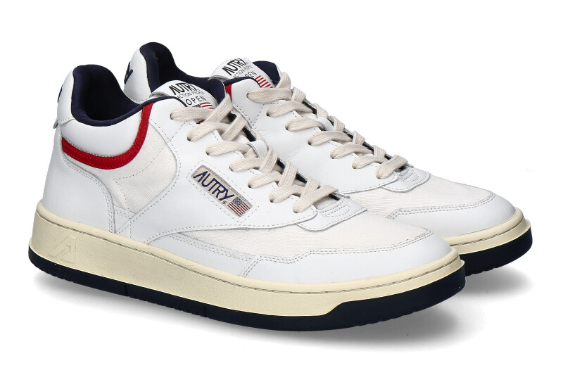 Autry Mid Cut Sneaker OPEN MID WHITE BLUE RED CE15