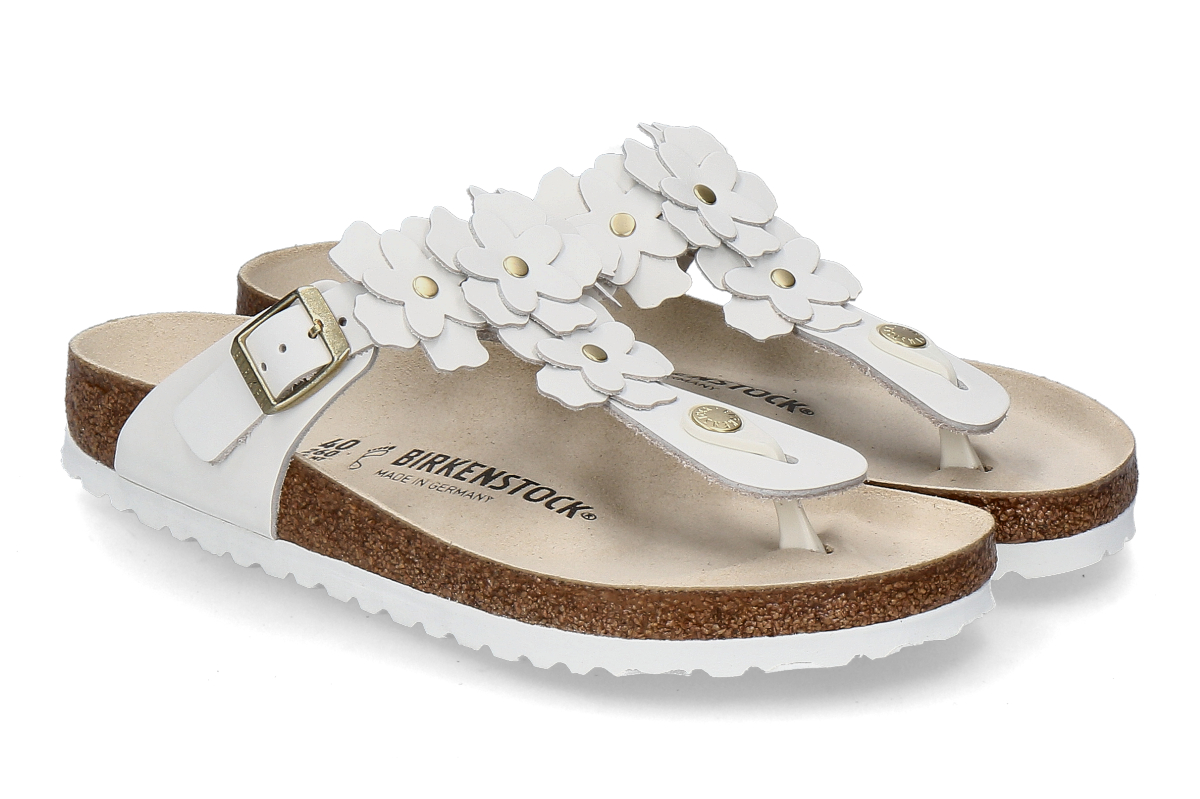 Birkenstock Damen- Zehensteg Pantolette GIZEH FLOWER NORMAL- weiß/ white