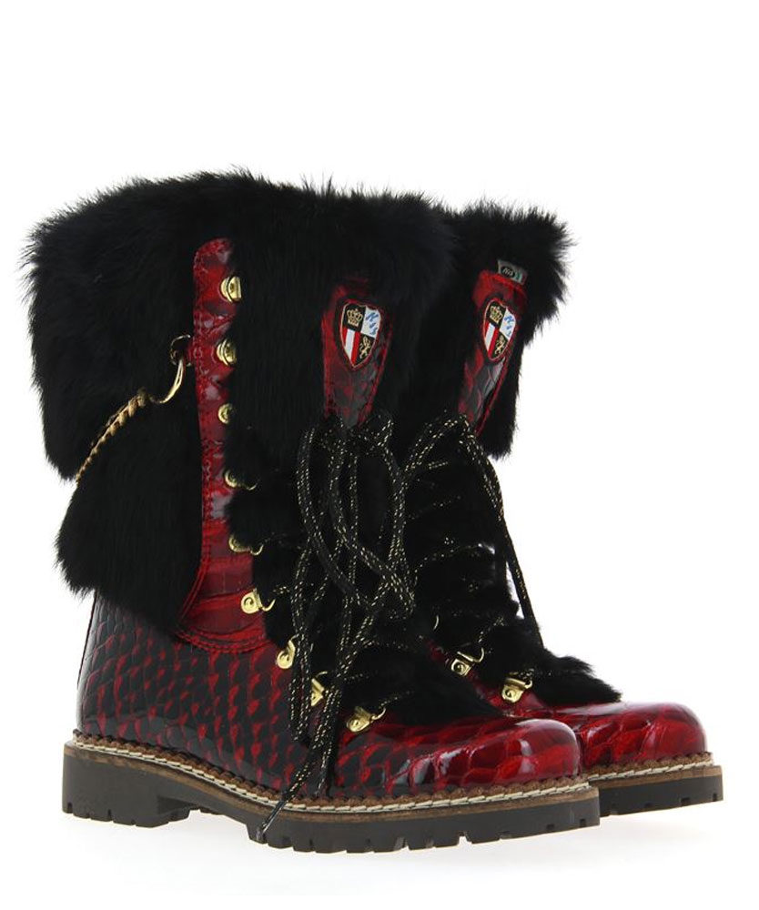 New Italia Shoes Stiefelette gefüttert PYTHON-OPTIK LEDER ROT (40)