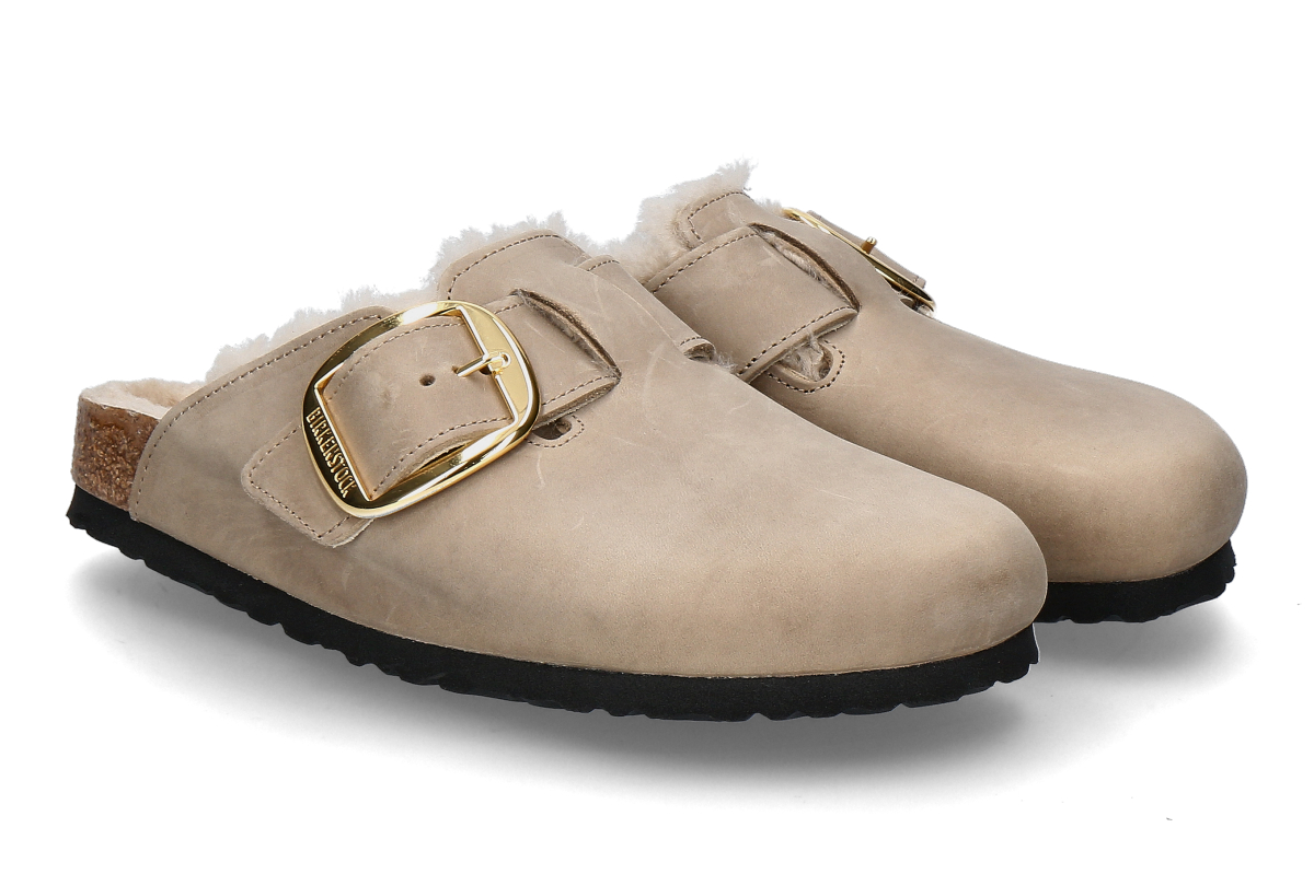 Birkenstock Pantolette gefüttert BOSTON SCHMAL BIG BUCKLE SHEARLING- tabacco brown