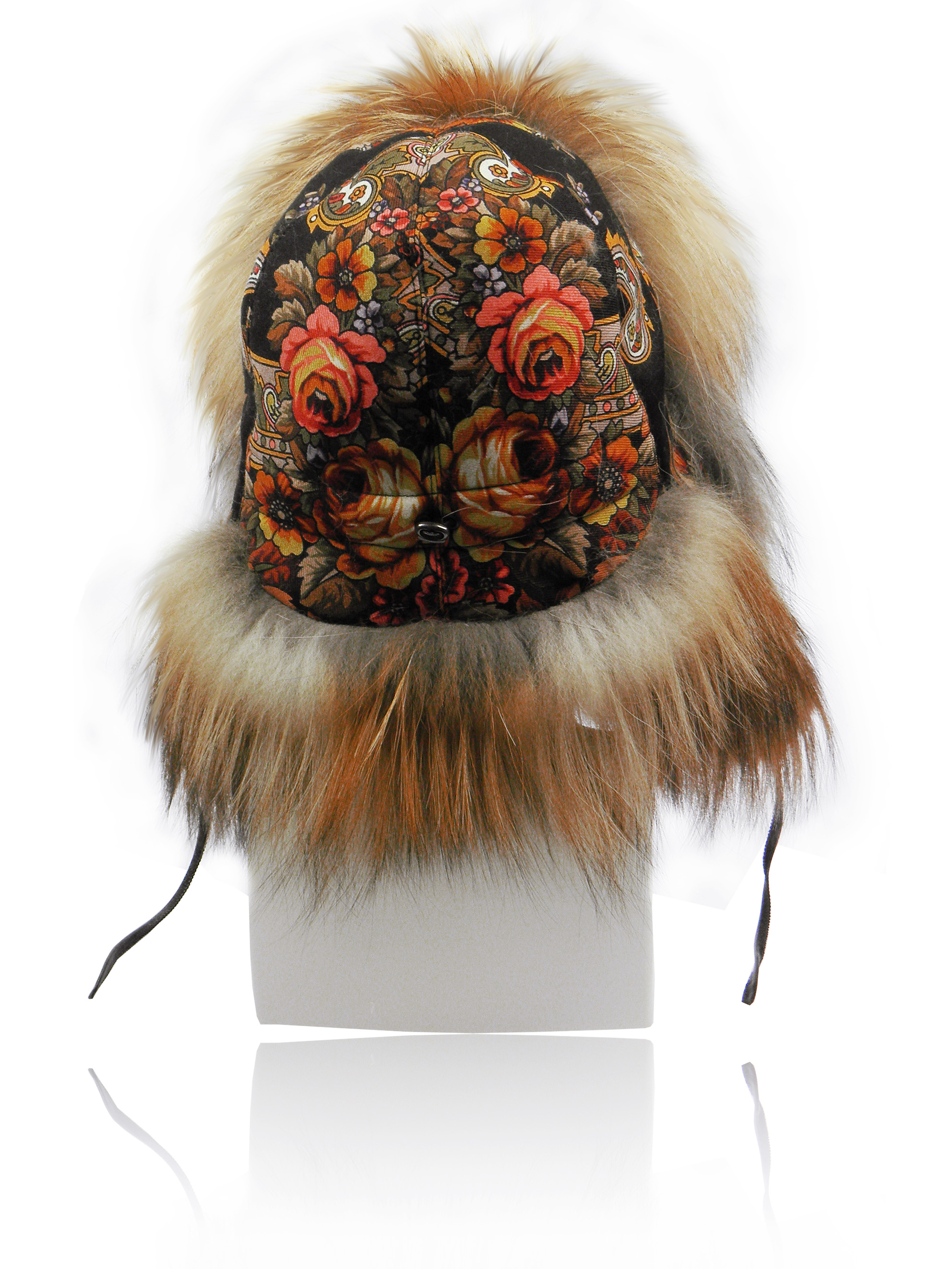 FurLand Pilotenmütze - USHANKA FLOWERS - Fuchsfell