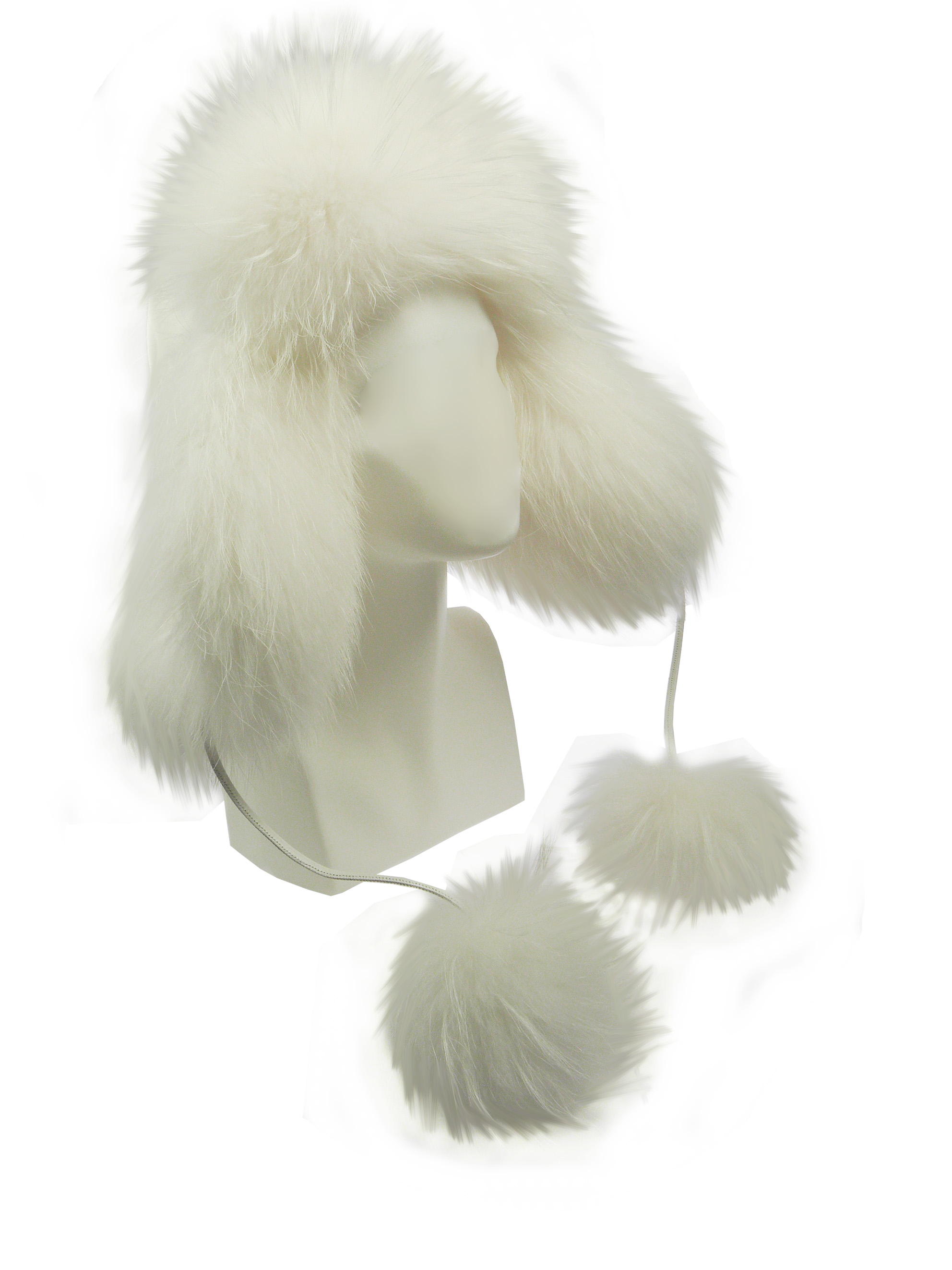 FurLand Pilotenmütze - USHANKA WHITE RACCOON - mit Pom Pom's