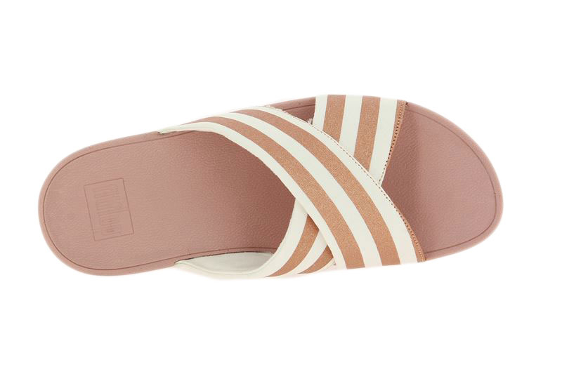 Fitflop Pantolette LULU METALLIC STRIPE SLIDES WHITE/ROSE GOLD (39)