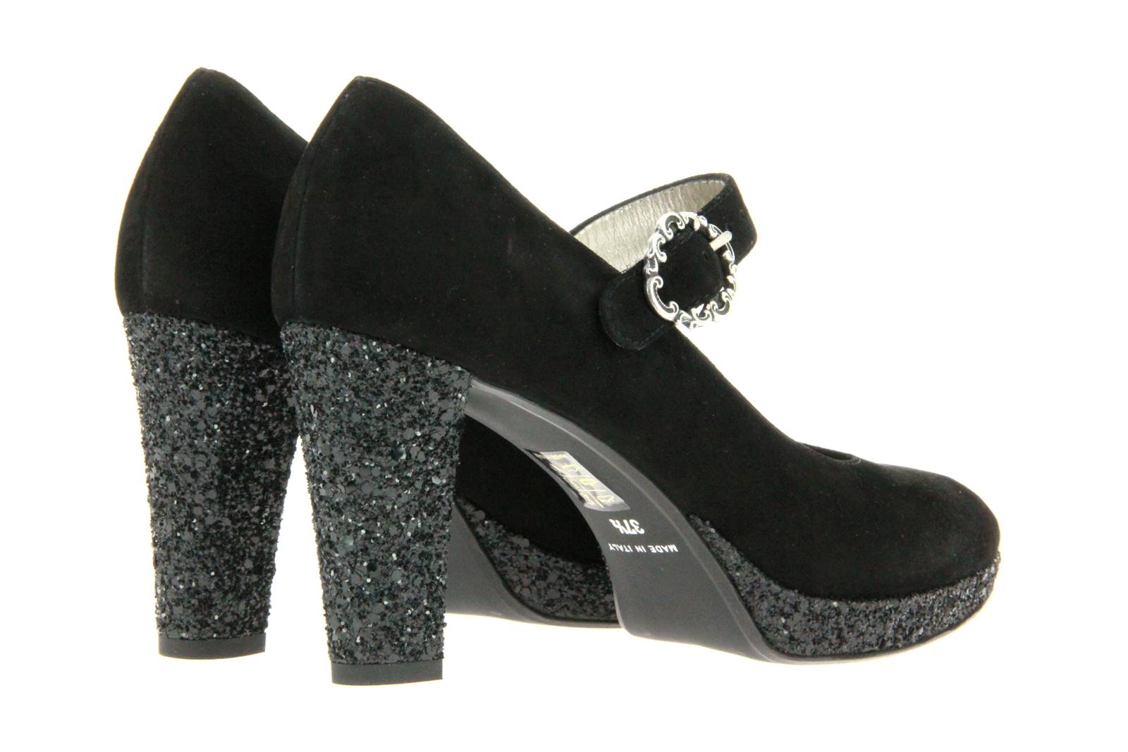 dirndl + bua Spangenpumps ZIEGENVELOUR GLITTER SCHWARZ (37 ) dirndl + bua Spangenpumps ZIEGENVELOUR GLITTER SCHWARZ (37 )