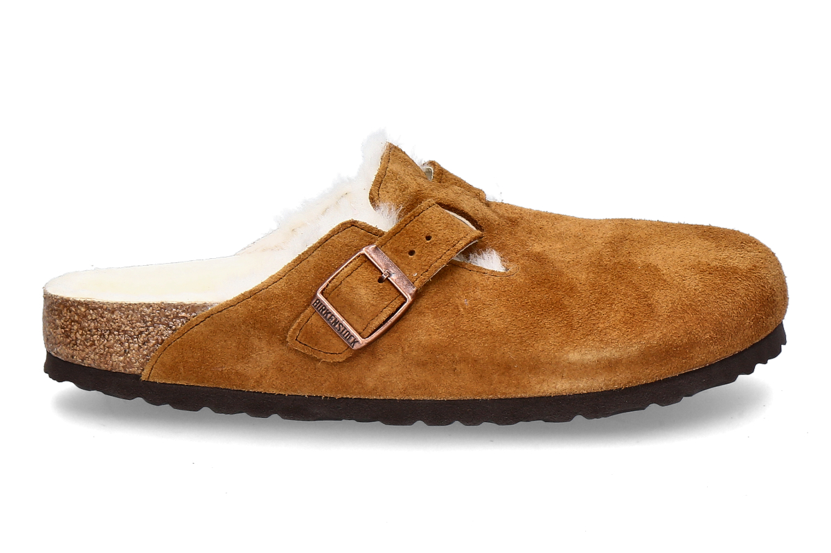Birkenstock Pantolette gefüttert BOSTON SCHMAL SHEARLNG- mink/ mittelbraun