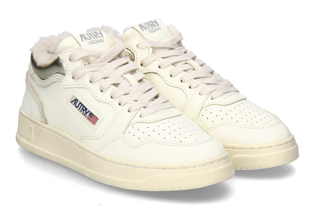 Autry Damen-Sneaker gefüttert MED-WAY LEATHER/CRACK/SHEARLING KX10- platin/marsh