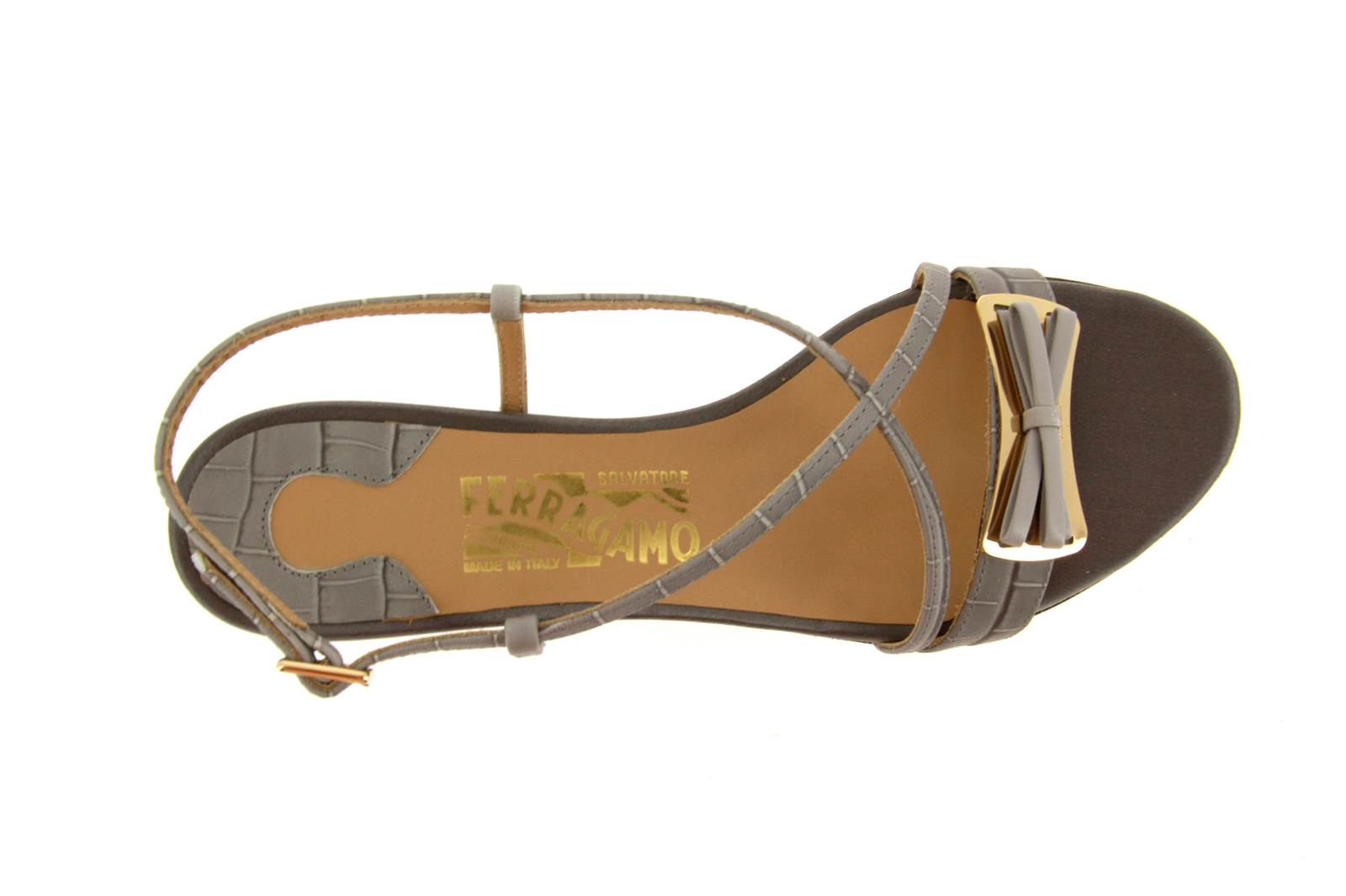 Salvatore Ferragamo Sandale BEVERLY LIGHT GREY CALF CROCO (41)