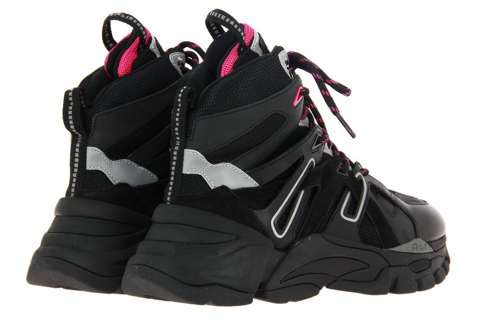 Ash High Top Sneaker FICTION NAPPA CALF BLACK SILVER MAGENTA (37 )