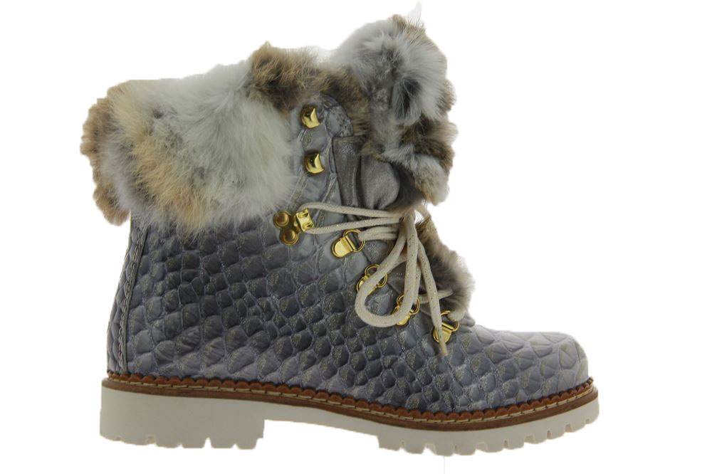New Italia Shoes Stiefelette KANNINCHENFELL GRAU GLITTER (37 )