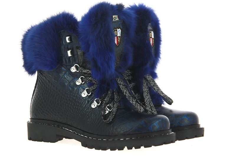 New Italia Shoes gefüttert REPTIL-OPTIK LEDER BLAU (38)
