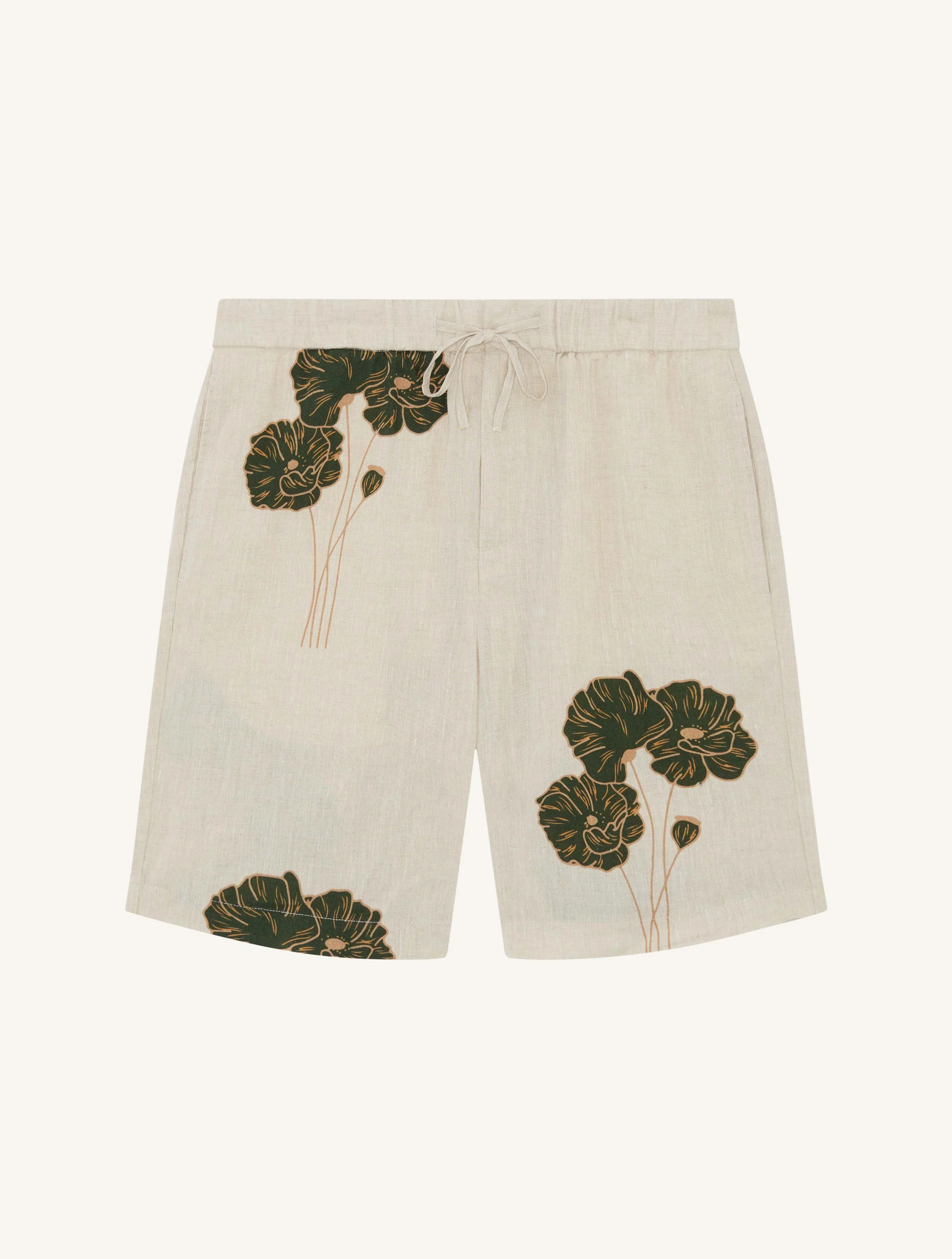 Frescobol Carioca Herren- Leinenshorts FELIPE FLORAL PRINT- ecru/evergreen