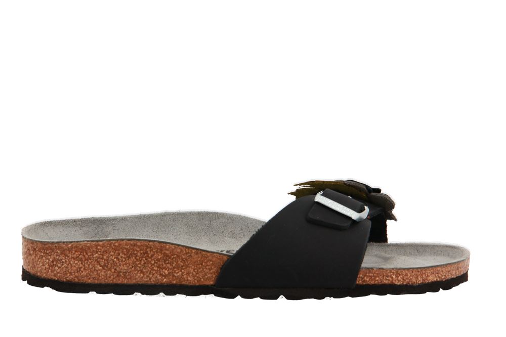 Birkenstock Pantolette MADRID FLOWER SCHMAL NUBUKLEDER BLACK (42)