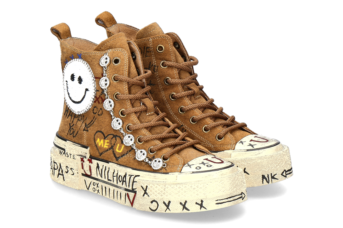 Nan-Ku Couture High Top Sneaker  VELOUR- camel/braun
