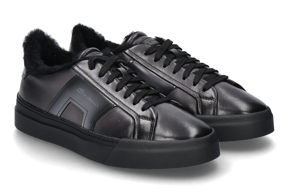 Santoni Herren- Sneaker gefüttert DOUBLE BUCKLE- grau/schwarz