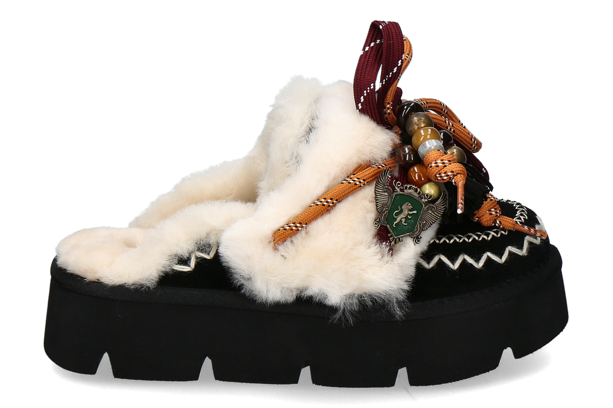 Nan-Ku Couture Pantolette gefüttert GFH22 VELOURS- schwarz/ black