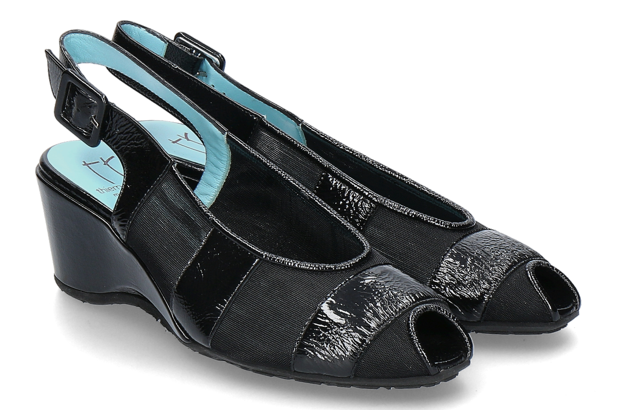 Thierry Rabotin Peeptoe LACKLEDER MESH CINDY- nero/ schwarz