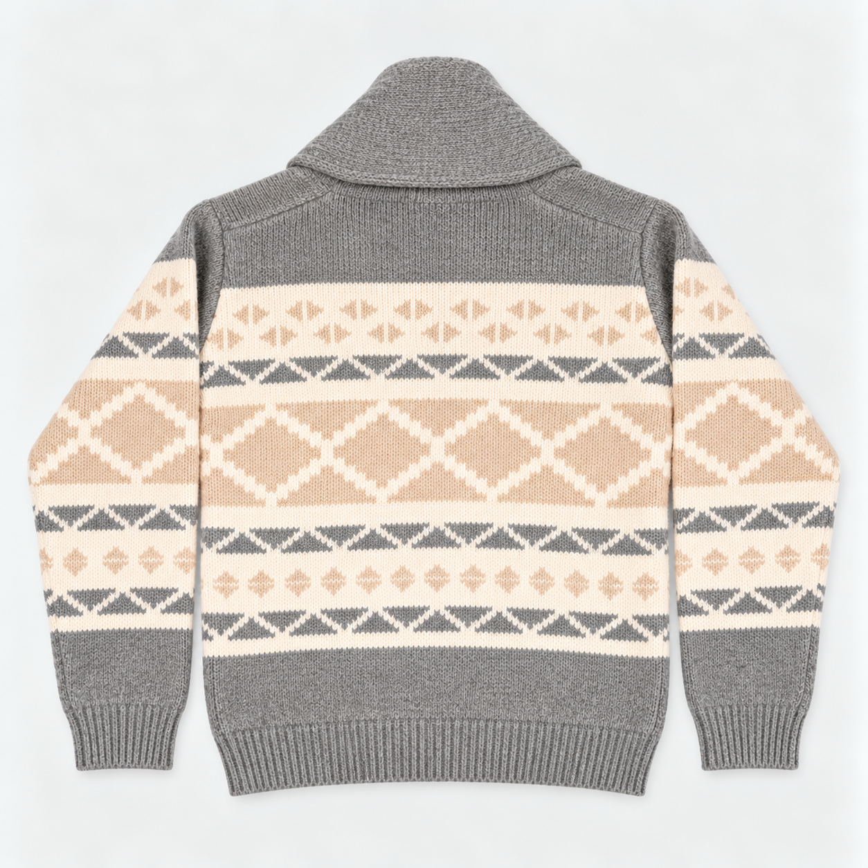 Grauer Fair-Isle-Pullover von hinten