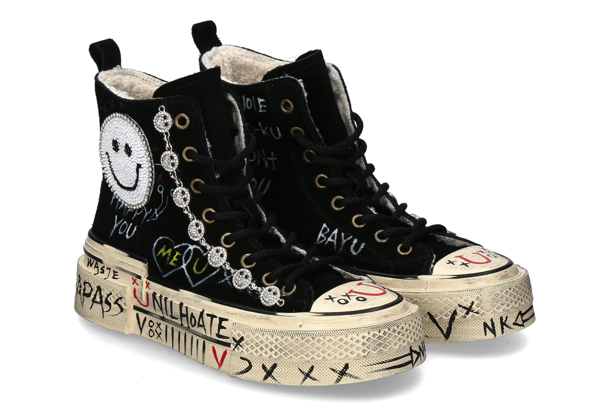 Nan-Ku Couture High Top Sneaker gefüttert SKATER SMILEY - black/schwarz