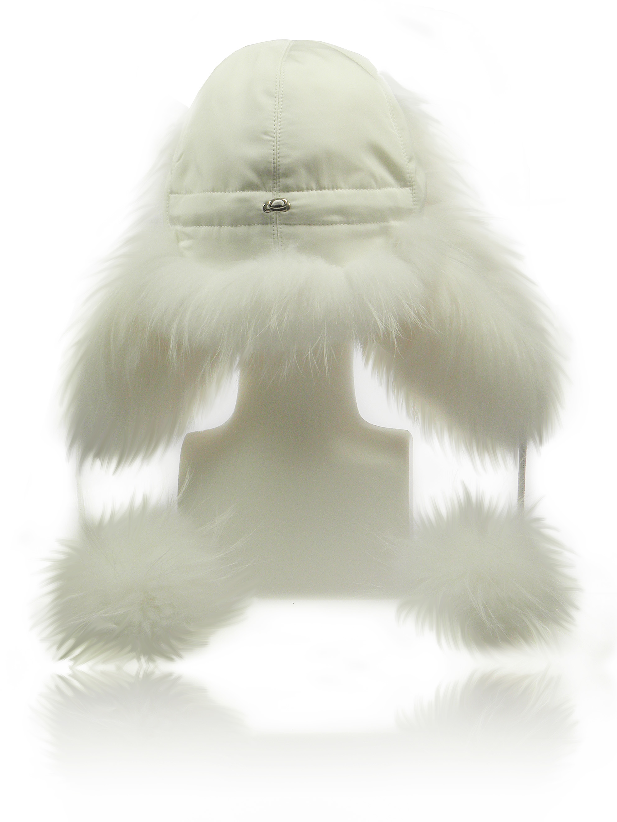 FurLand Pilotenmütze - USHANKA WHITE RACCOON - mit Pom Pom's