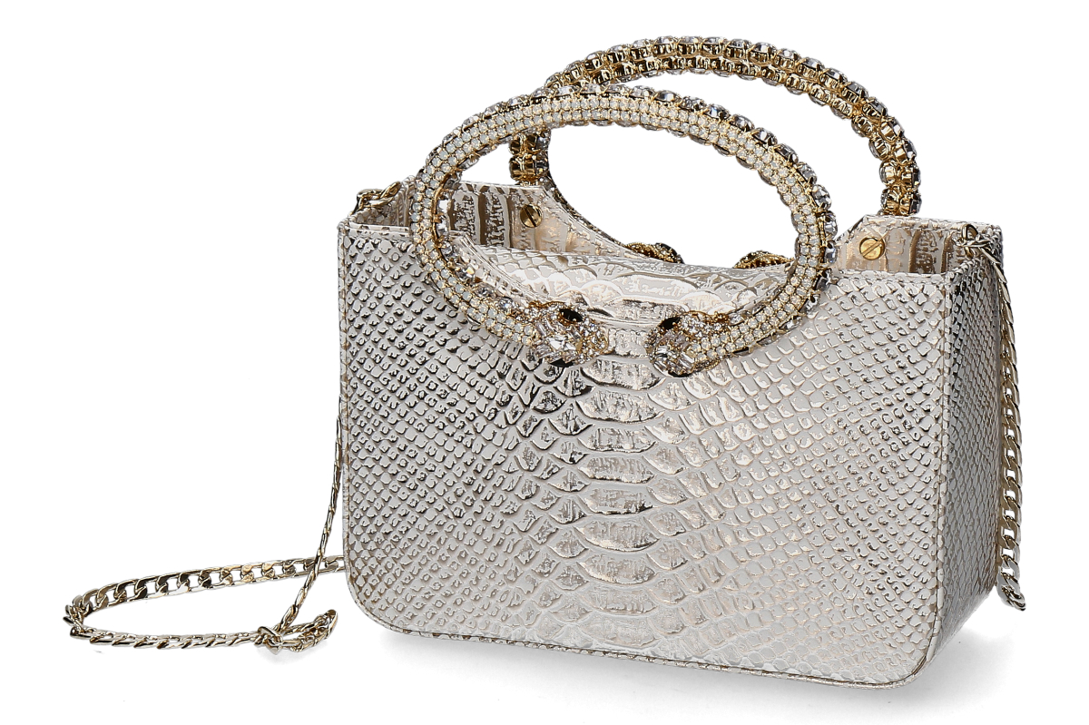 Paola Fiorenza Handtasche SNAKE CRISTALLI- gold/ weiß