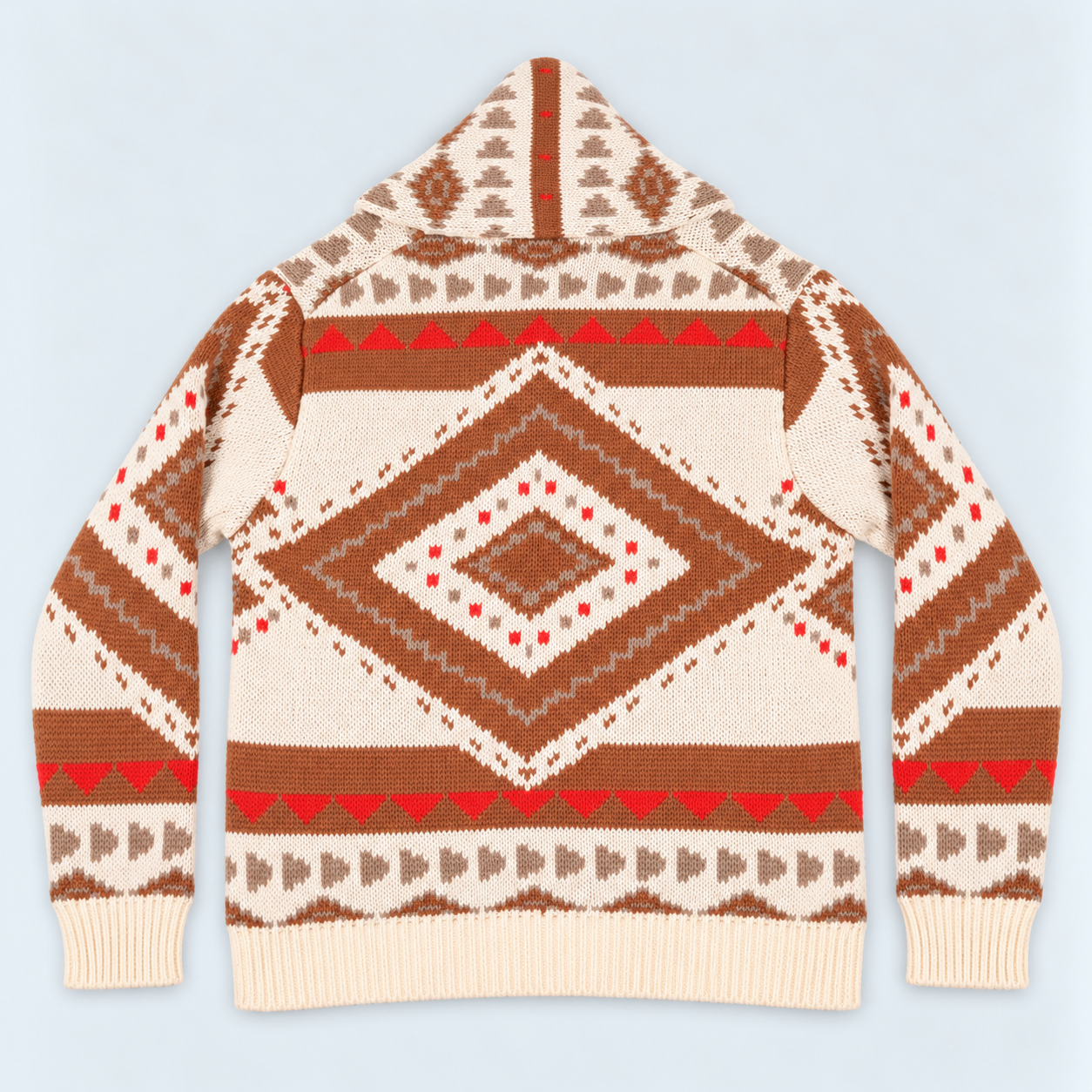 Geometrische Strickjacke in Erdtönen