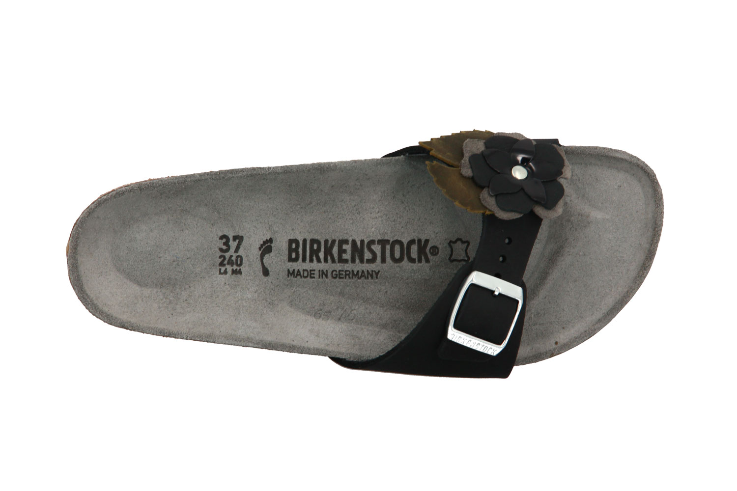 Birkenstock Pantolette MADRID FLOWER SCHMAL NUBUKLEDER BLACK (39)