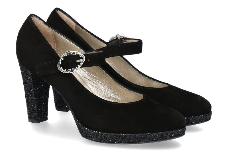 dirndl + bua Spangenpumps ZIEGENVELOUR GLITTER SCHWARZ (39½) dirndl + bua Spangenpumps ZIEGENVELOUR GLITTER SCHWARZ (39½)