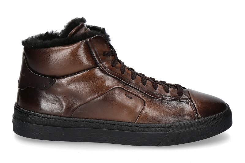 Santoni Mid-Cut Sneaker gefüttert NAPPA ANTIC BROWN 