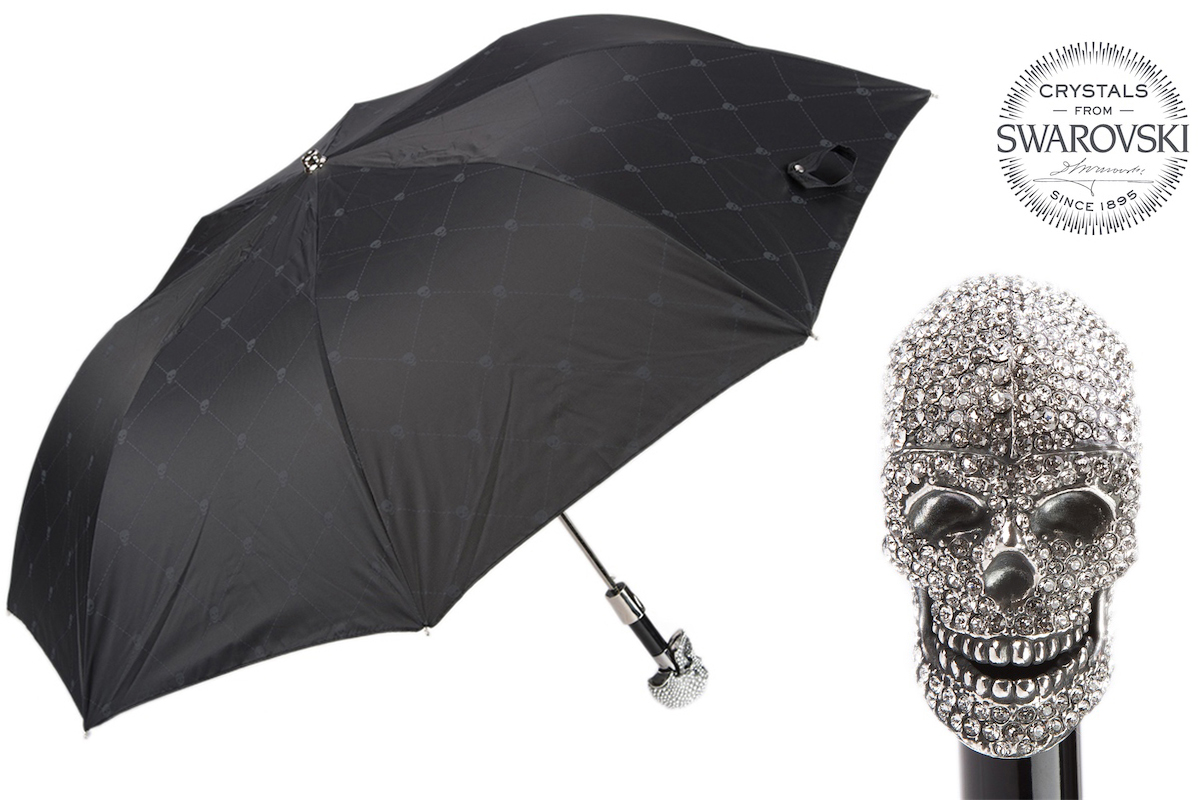 Pasotti Regenschirm OXFORD TOTENKOPF SWAROVSKI SILBER 